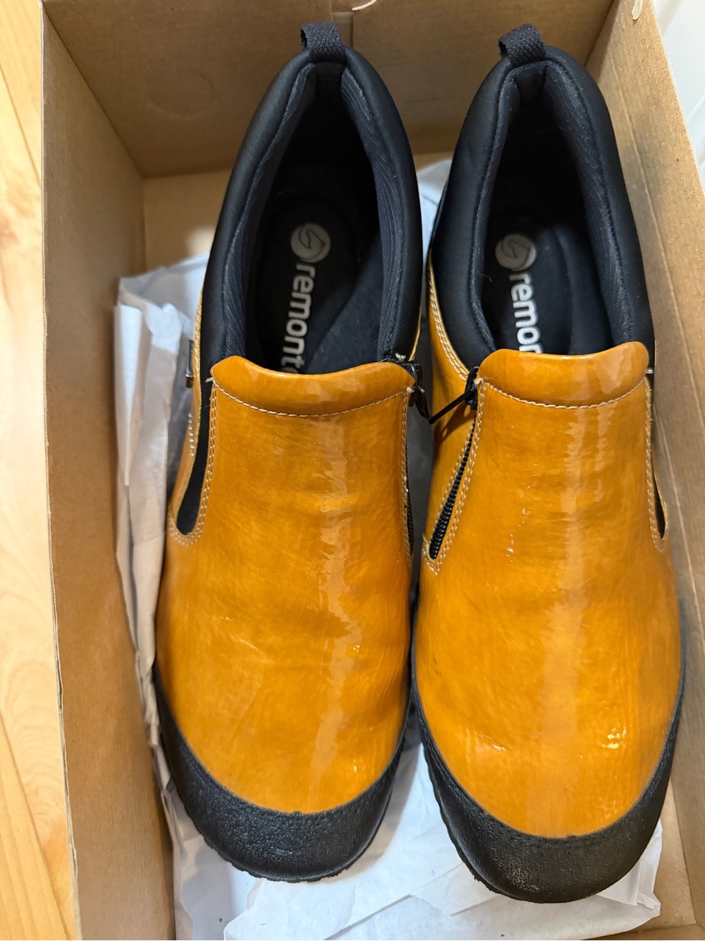 Remonte Women's Patent Mustard Yellow & Black Ankle Booties